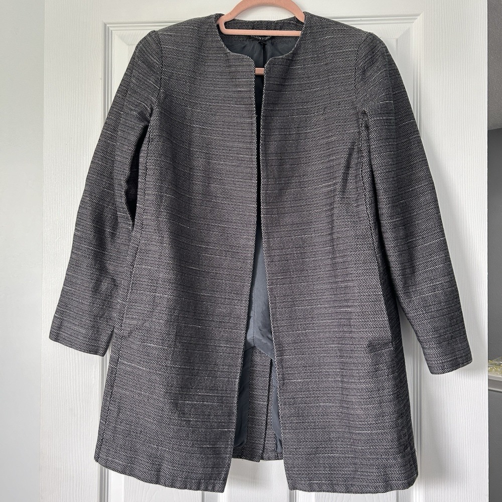 Eileen Fisher Jacket XXS Gray Crosshatch Organic Cotton Open Front‎ Blazer